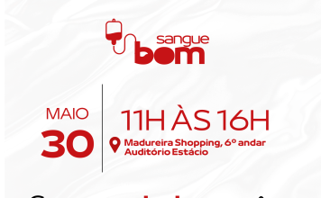 O Hemorio, em parceria com Universidade Estácio de Sá Campus Madureira, irá realizar a campanha de doação de sangue e conta com sua ajuda para abastecer o banco de sangue do nosso Estado.